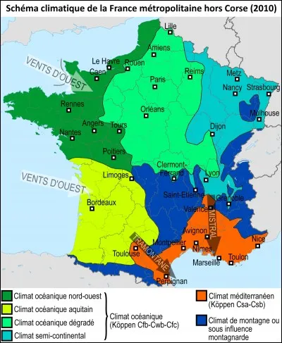 Le climat dominant en France est le climat :