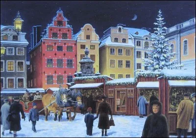 Si je vous dis que cette peinture s'intitule Marché de Noël à Stortorget, quelle est la nationalité du peintre Jan Bergerlind ?