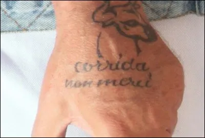 Quel artiste s'est fait tatouer une tête de taureau sur sa main gauche, accompagnée des mots «Corrida, non merci» ?