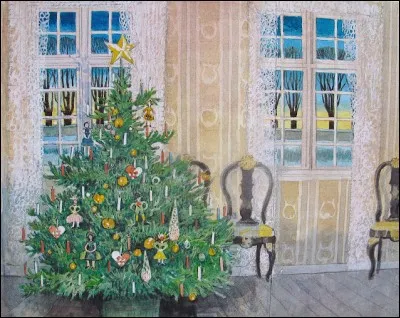 Cet arbre de Noël est peint par HC Anderson. Selon la tradition, qui doit poser l'étoile ou la pointe au sommet du sapin ?
