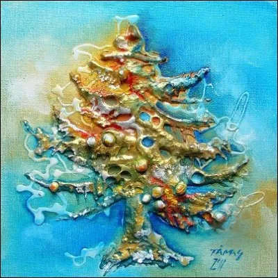 Un arbre de Noël magnifique peint par Christina Tamas. En l'occurrence, le bleu, même s'il est vif, représente plutôt... ?