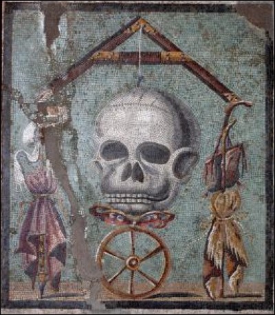 De quel site antique ne provient pas cette mosaïque représentant une tête de mort, symbole du fameux "Souviens-toi que tu vas mourir" ?