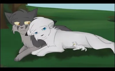 Lune Bleue et Pelage de Neige sont désormais guerrières ! Pelage de Neige a un chaton avec Griffe d'Épine, il se nomme...
