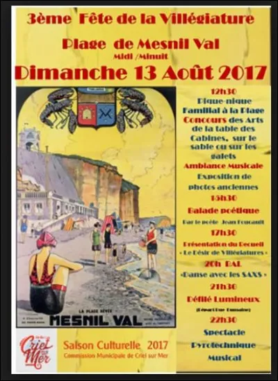 Mesnil-Val doit son histoire à Léon Mériot architecte, qui dans les années 1911-1915 a été à l'origine de la construction de villas d'exception. Quelle est cette fête annuelle, qui se situe au mois d'août et qui permet de mettre à l'honneur ce patrimoine exceptionnel ?