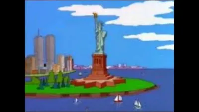 Et enfin, nous pouvons voir les Simpson étonnés devant la ville de New York, notamment la statue de la Liberté . C'est la plus grande ville ...