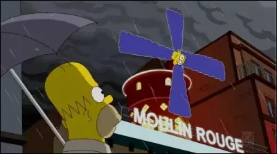 Homer est en pleine illusion : au Moulin Rouge, il voit la tête et les cheveux de Marge remplacer les ailes du moulin. Que trouve-t-on dans le Moulin Rouge ?
