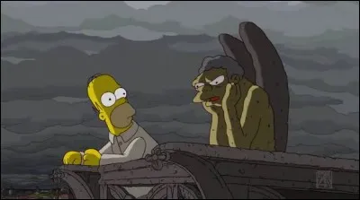 Sous ce nuage gris, Homer est surpris en observant une gargouille (qui ressemble beaucoup à Moe) ! Au sommet de quel monument se trouve Homer ?