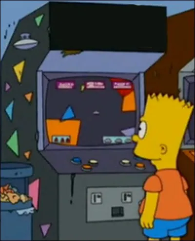 C'est un jeu d'arcarde dans lequel le joueur contrôle un petit navire gris et tente de faire exploser des triangles de différentes couleurs et tailles. 
Bart a trouvé ce jeu dans une vieille galerie du Mall de Springfield. Ce jeu est une parodie du jeu d'acarde ''Asteroids''.
Quel est le nom de ce vieux jeu ?