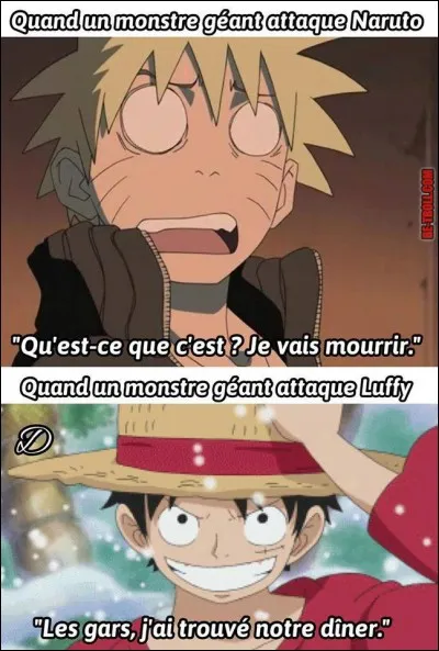 Imaginez un monstre géant attaquant Naruto et Luffy. Lequel des deux verra celui-ci comme de la viande ?