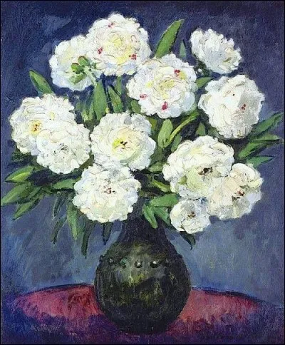 Qui a peint "Bouquet de pivoines blanches dans un vase vert" ?