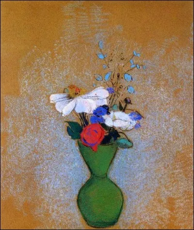 Qui a peint "Pivoine rose et bleuets dans un pot vert" ?