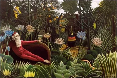 Le père Noël franchit les latitudes. Quel artiste a peint ce décor luxuriant qui "nous fera toujours des yeux émerveillés" ?