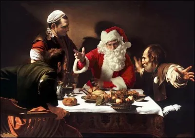 Un souper en compagnie sainte. Qui est le peintre et de qui le père Noël prend-il la place ?