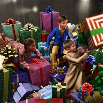 Quelle est la couleur du paquet tenu par la petite fille ?