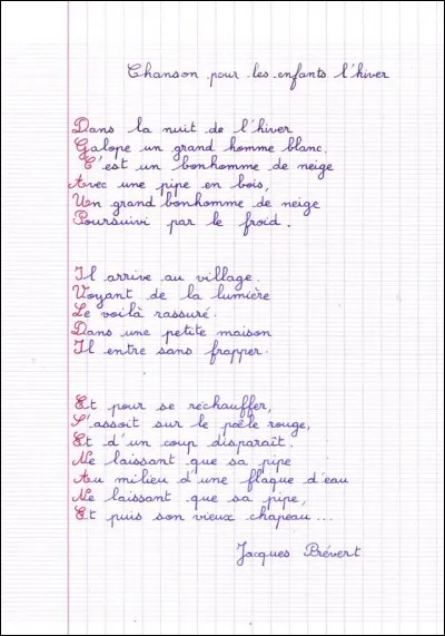 Un de ses poèmes a donné naissance en 1979 à un dessin animé "Le Roi et l'oiseau" de Paul Grimault. Quel est ce poème ?