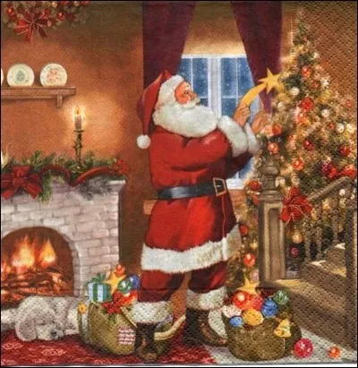 Pui, il d&eacute;pose les cadeau sout le sapin.