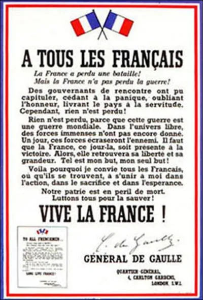 Parlons de l'affiche « A tous les Français » ! Il y a eu de nombreuses parutions. Les trois plus marquantes furent, bien sûr, les trois premières parutions, puisqu'elles furent réalisées en Grande-Bretagne.
Quelles sont les « erreurs » que l'on peut voir dans cette affiche ?