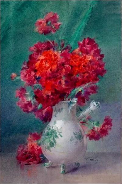 Qui a peint "Oeillets rouges dans un vase de Moustiers" ?