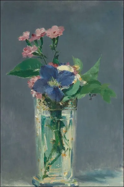 Qui a peint "Oeillets et clématites dans un vase de cristal" ?