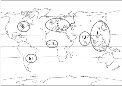 Par quel numéro est représenté le foyer de peuplement de l'Asie du Sud ?