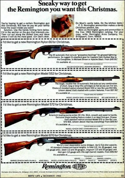 C'est Noël, la tradition des cadeaux ! En voici quelques exemples, si, si, ces armes sont présentées comme étant le cadeau idéal pour Noël ; ça se passe où ?