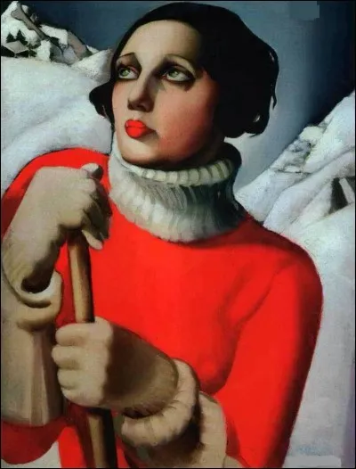 Par qui a été représentée cette femme aux sports d'hiver, chaudement vêtue d'un pull à col roulé?