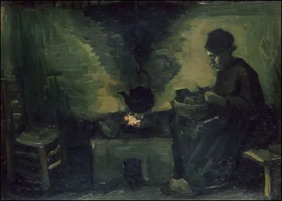 La paysanne se réchauffe près de l'âtre, qui est son peintre ?