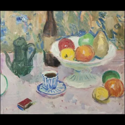 Qui a peint cette nature morte avec une tasse ?