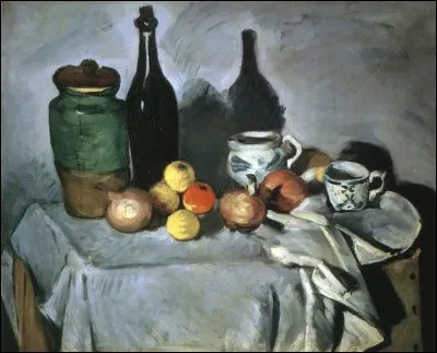 À quit doit-on cette nature morte intitulée "Pot, bouteille et tasse" ?
