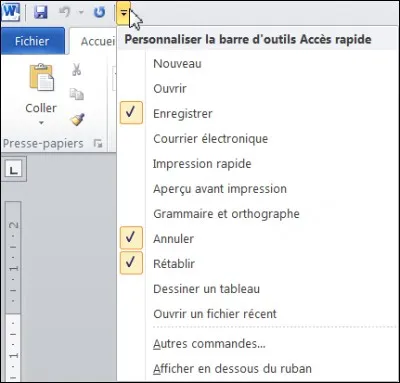 Sur cette image combien y a-t-il d'éléments sur la barre d'outils accès rapide ?