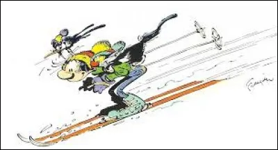 Gaston Lagaffe a aussi chaussé ses skis mais il n'est pas seul. Le voilà qui s'élance pour ...