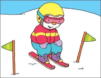 Voici Tchoupi, chaussé de ses skis, prêt à s'élancer sur les pentes. Mais quel sport pratique-t-il ? (indice sur l'image)