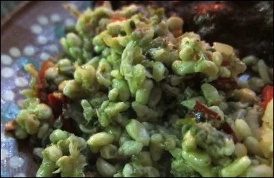 Allez, Solange (c'est le prénom de belle-maman), ne faites pas la fine bouche, car voilà justement les amuse-bouches ! « - Oui, mais c'est quoi, ce truc vert ?»