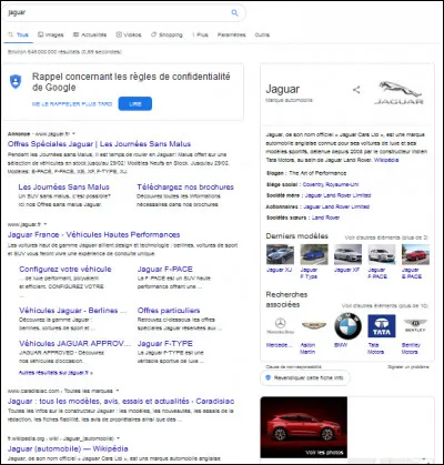 La page de résultats affiche :