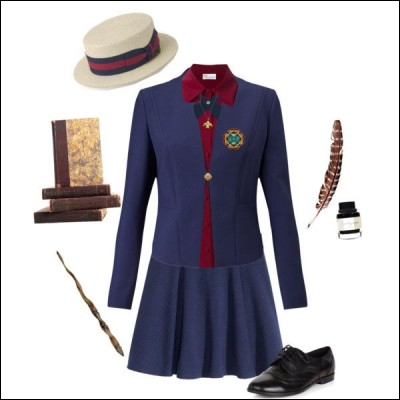 L'uniforme d'Ilvermorny est bleu et rouge. Puisque tu rentres dans cette école, tu vas devoir le porter tous les jours.