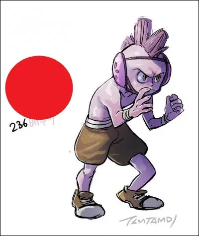 Comme vous pouvez le remarquer, je suis un adepte du combat. D'ailleurs, je suis de ce type-là. Je peux évoluer en trois Pokémon différents selon la défense et l'attaque. J'aime la bagarre par-dessus tout et, malgré mon petit corps, je revigore d'énergie. Je suis aussi très courageux. Alors venez me défier si vous voulez savoir mon nom.