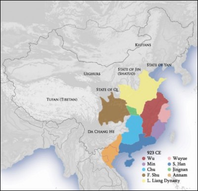 Entre les périodes Tang et Song (presque tout le IXe s.) se situe une ère d'instabilité politique et territoriale. Comment la nomme-t-on ?