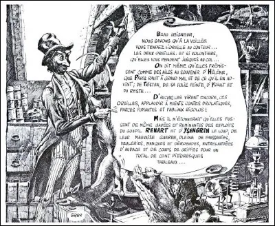 « Bien planté d'vant la vitrine,
J'rencontre un drôle de lascar
Qui avec sa tête de fouine
Se f'sait appeler [... ....] »