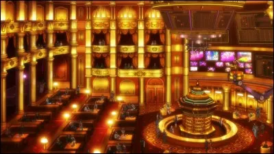 En quoi la présentatrice du casino découvert par les AKB est-elle habillée ?