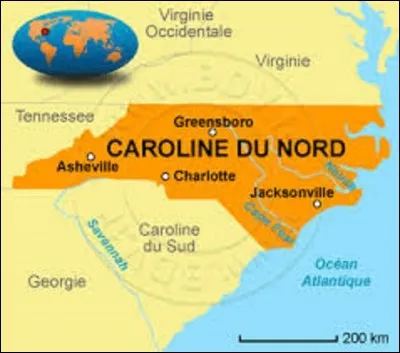 Longeant l'oc&eacute;an Atlantique &agrave; l'est, la Caroline du Nord est un &Eacute;tat du sud. D'une population de 9 535 483 r&eacute;sidents sur une superficie de 139 509 km&sup2;, elle est la 10e la plus peupl&eacute;e et la 28e par sa taille. Colonis&eacute;e et occup&eacute;e par les Europ&eacute;ens d&egrave;s le XVIe si&egrave;cle, elle devint, le 21 novembre 1789, le 12e &Eacute;tat d'Am&eacute;rique. En 1792, quelle ville fut d&eacute;sign&eacute;e pour devenir sa capitale ?