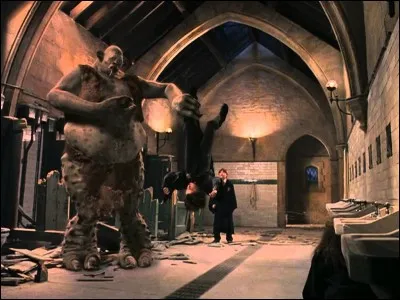 Harry et Ron courent vers les toilettes des filles pour prévenir Hermione de la situation dans l'école. Ils rencontrent en chemin le professeur Rogue qui se dirige mystérieusement vers le deuxième étage, mais également le fameux troll ! Une description de ce troll est alors donnée : laquelle de ces propositions ne fait pas partie de la description du troll ?
