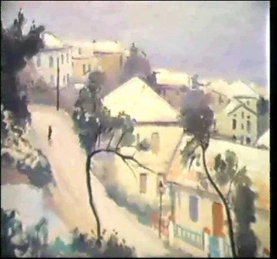 Voici encore des toits sous la neige, sur cette toile signée :