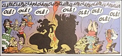 Où l'on constate que les voyages (en Hispanie) ont formé la jeunesse et... Obélix ! Mais quelles paroles chante-t-il, pour le banquet final ?