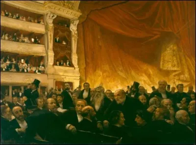 Ce tableau de Edouard Joseph Dantan, de 1885, est titré "Un entracte à la Comédie Française, un soir de première". Il fait cependant penser à une scène célèbre se passant dans un tout autre lieu. Quel est ce film ?