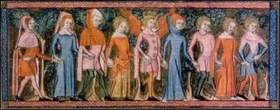 Sur cette fresque du Moyen Âge, quels personnages sont revêtus de bleu ?