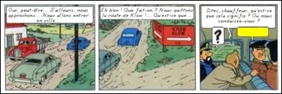 Ojectif Lune > Le suspense est à son comble... Que répond le chauffeur légèrement patibulaire à Tintin (dans la bulle jaune) ?