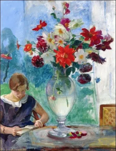 Qui a représenté cette "fille lisant avec vase de fleurs et anémones" ?