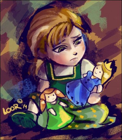 Sur ce dessin, que représente la poupée bleue que tient la princesse Anna?