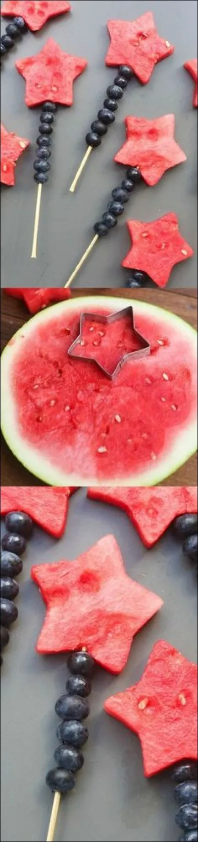 Encore une brochette très tentante, composée de baies et de pastèque. Quel instrument a été utile à enjoliver la chose ?