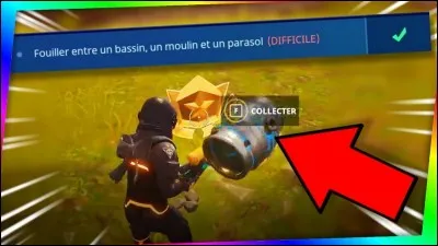 Où se retrouve le badge de la semaine 2 (entre un parasol , un bassin et un moulin) ?